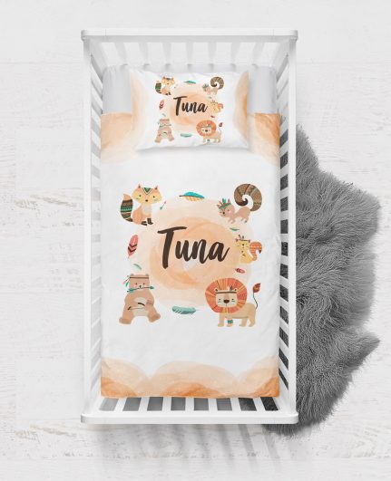 Boho Animals Tasarımlı İsme Özel Bebek Nevresim Takımı