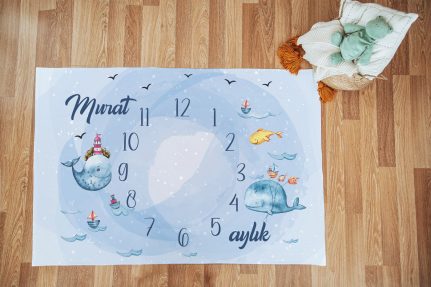 Balina Temalı Bebek Aylık Anı Örtüsü