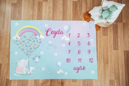 Gökkuşağı Kelebek Temalı Bebek Aylık Anı Örtüsü