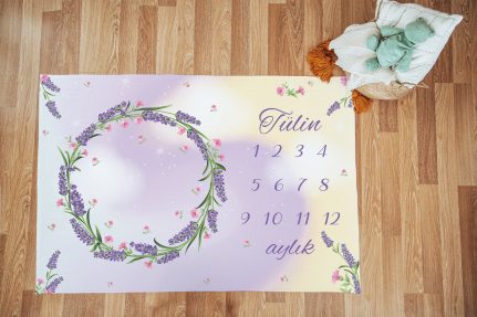 Lavanta Etkisi Tasarımlı Bebek Aylık Anı Örtüsü