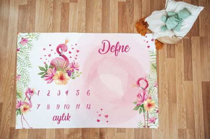 Love Flamingo Tasarımlı Bebek Aylık Anı Örtüsü