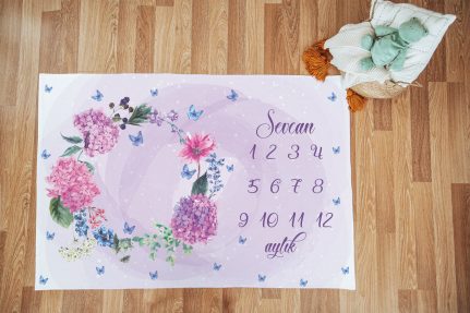 Mor Sümbül Tasarımlı Bebek Aylık Anı Örtüsü