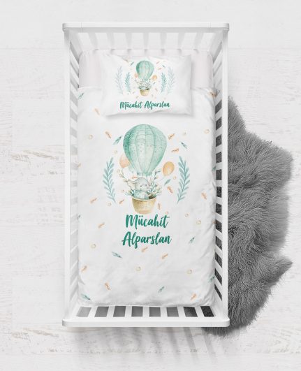 Fil ve Balon Yeşil Tasarımlı Nevresim