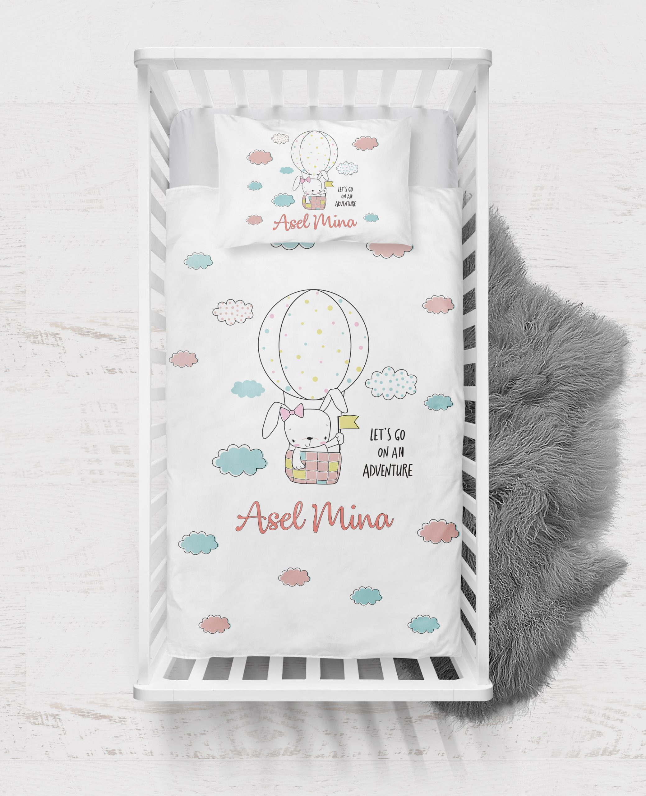 Adventure Rabbit Tasarımlı Sloganlı İsme Özel Bebek Nevresim - Görsel 2