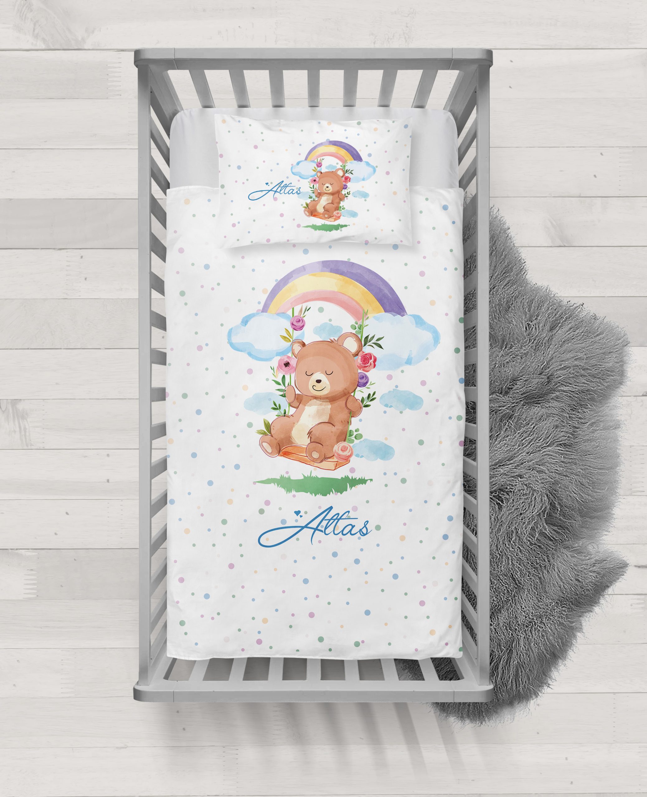 Bear and Rainbow Tasarımlı Nevresim Seti