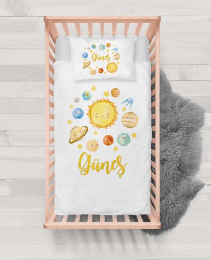Minik Gezegen Temalı İsme Özel Bebek Nevresim