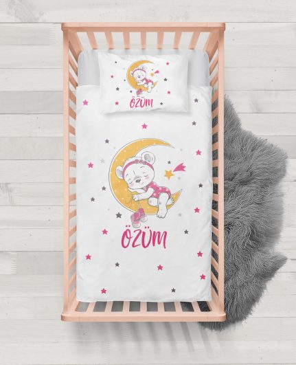 Pembe Pijamalı Ayıcık Tasarımlı Nevresim