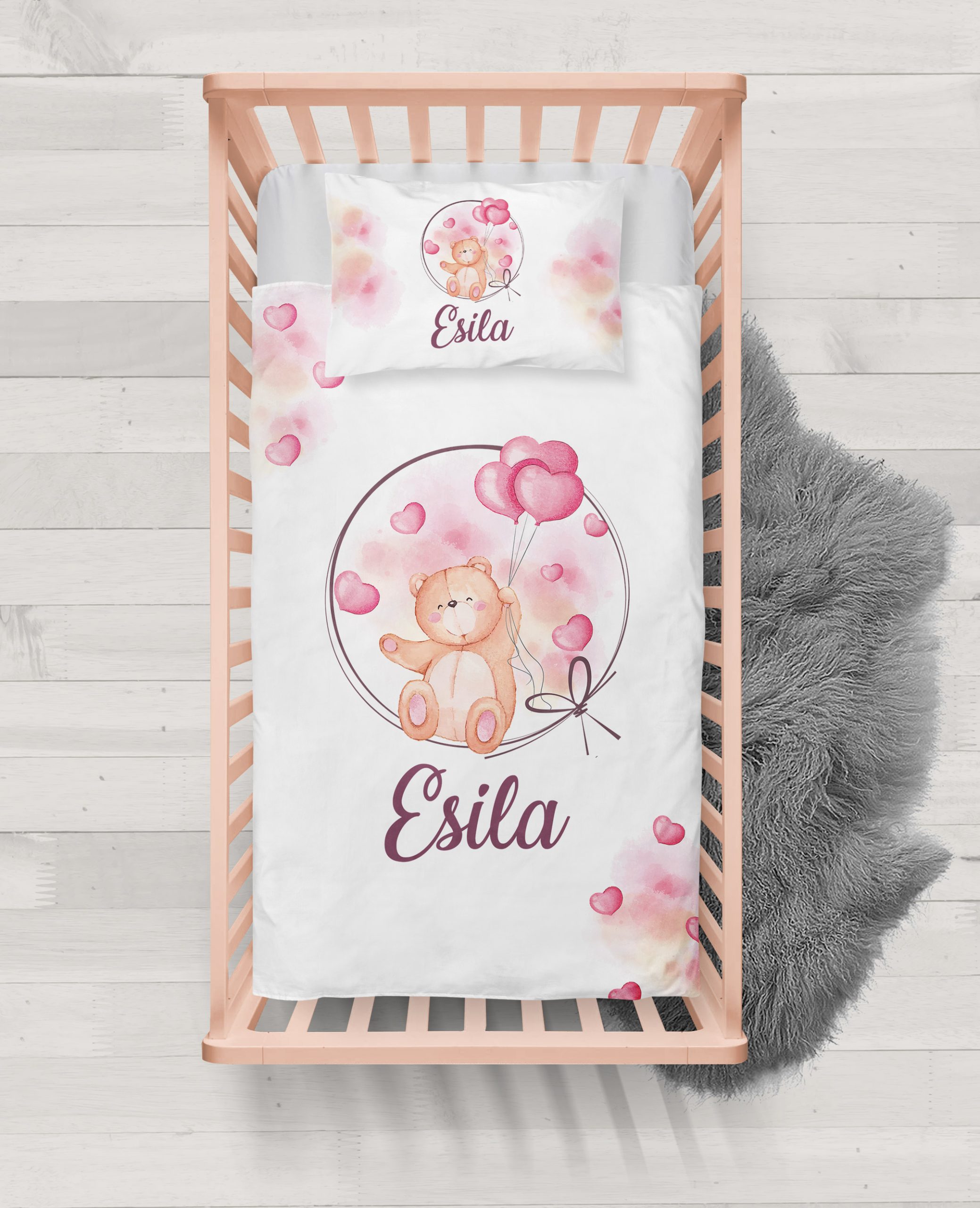 Teddy Bear Pembe Tasarımlı Nevresim